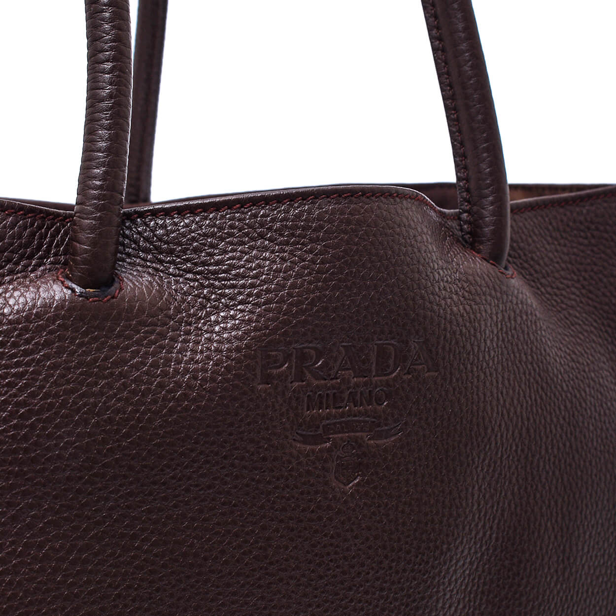 Prada - Brown Grained Leather & Nylon Tote Bag